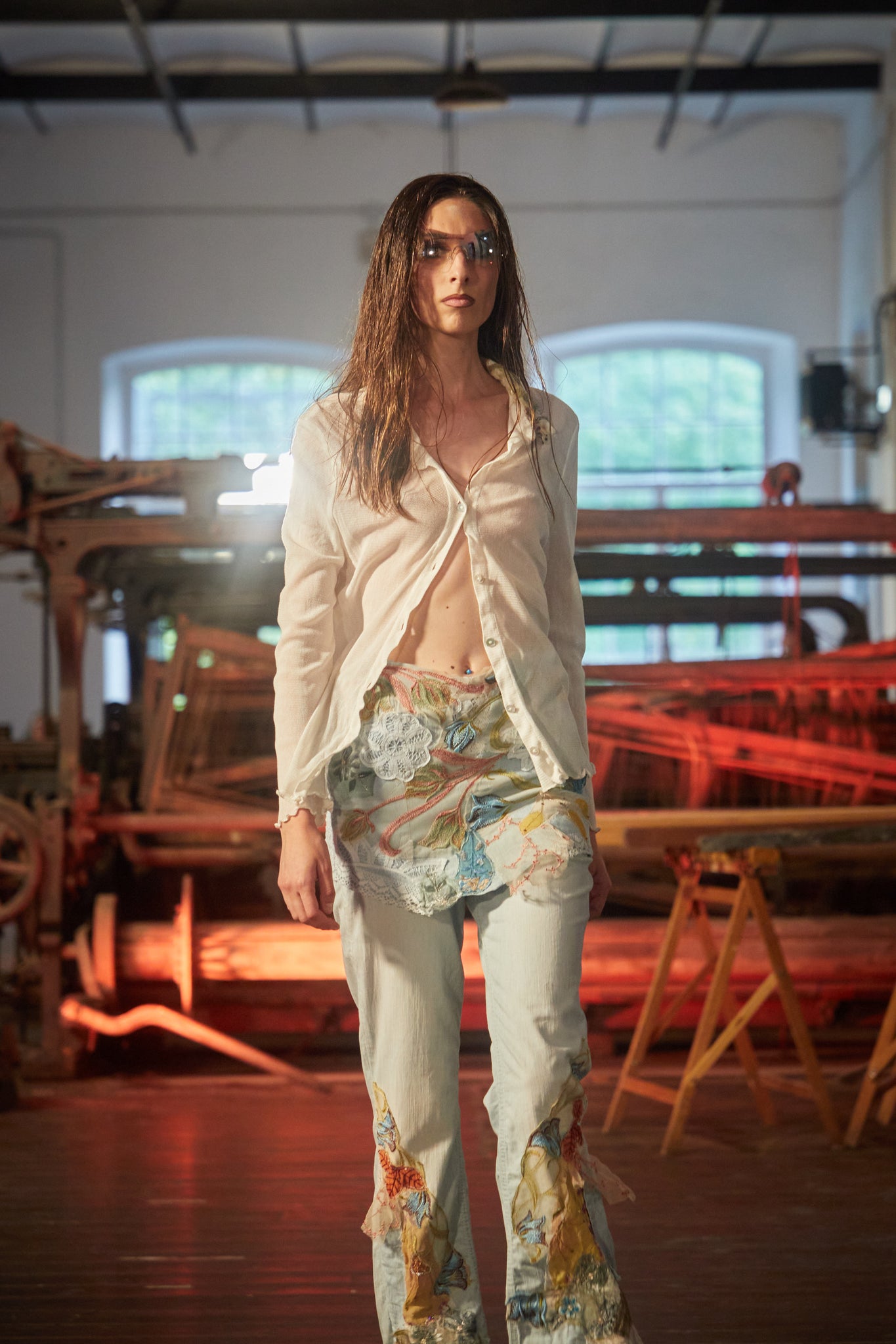 Norma Vintage_ flowers denim trousers
