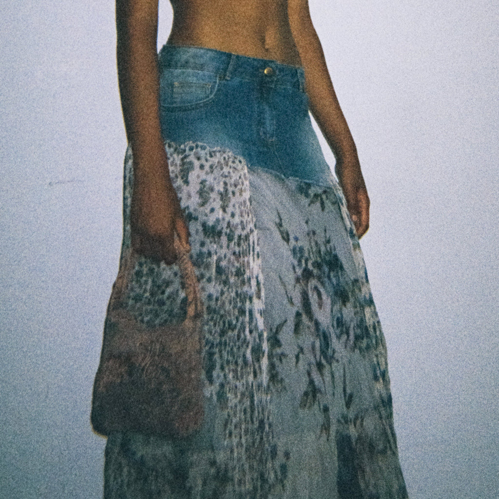 Norma Vintage_ denim skirt & silk