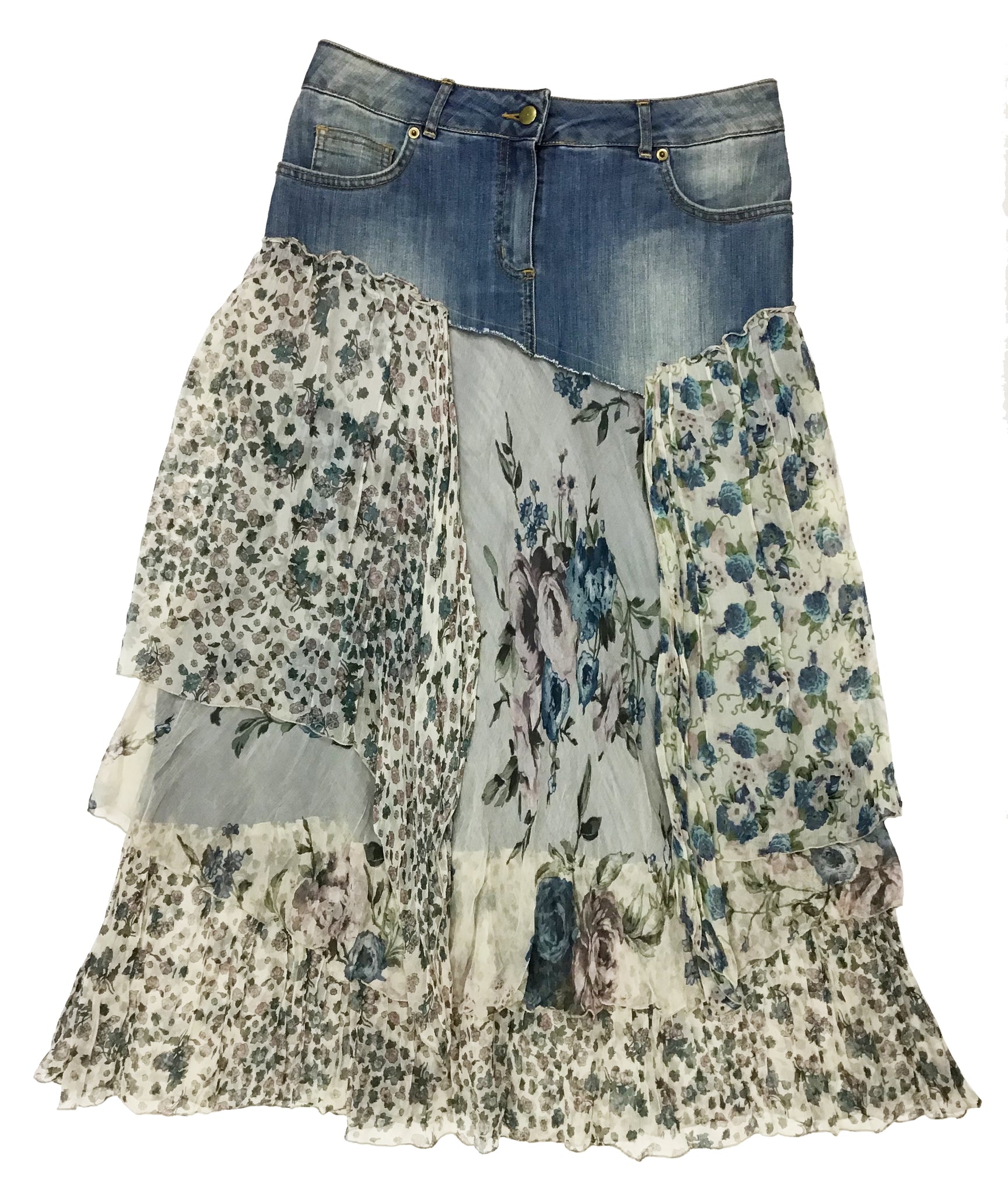 Norma Vintage_ denim skirt & silk