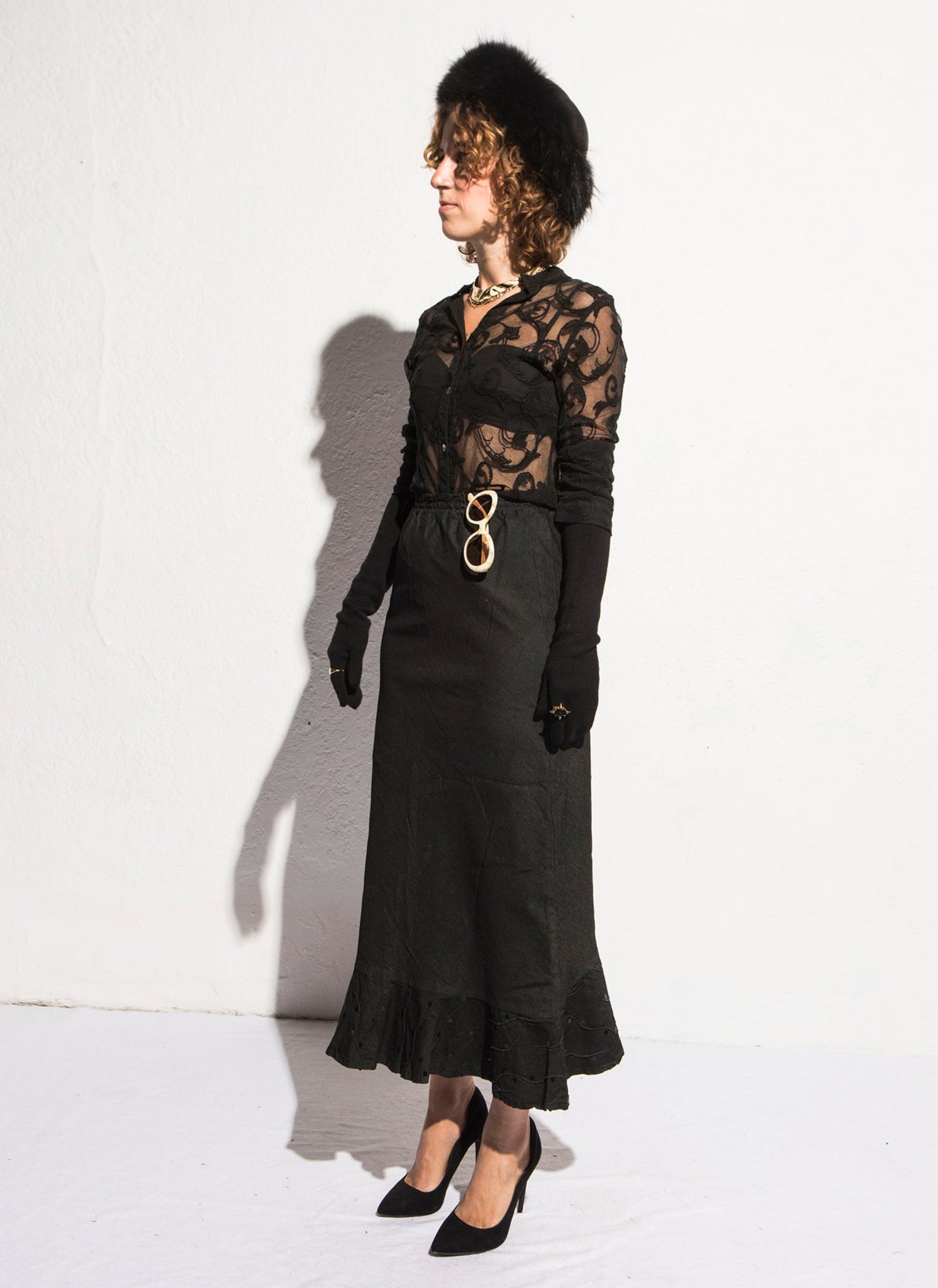 Norma Vintage _sequins denim skirt