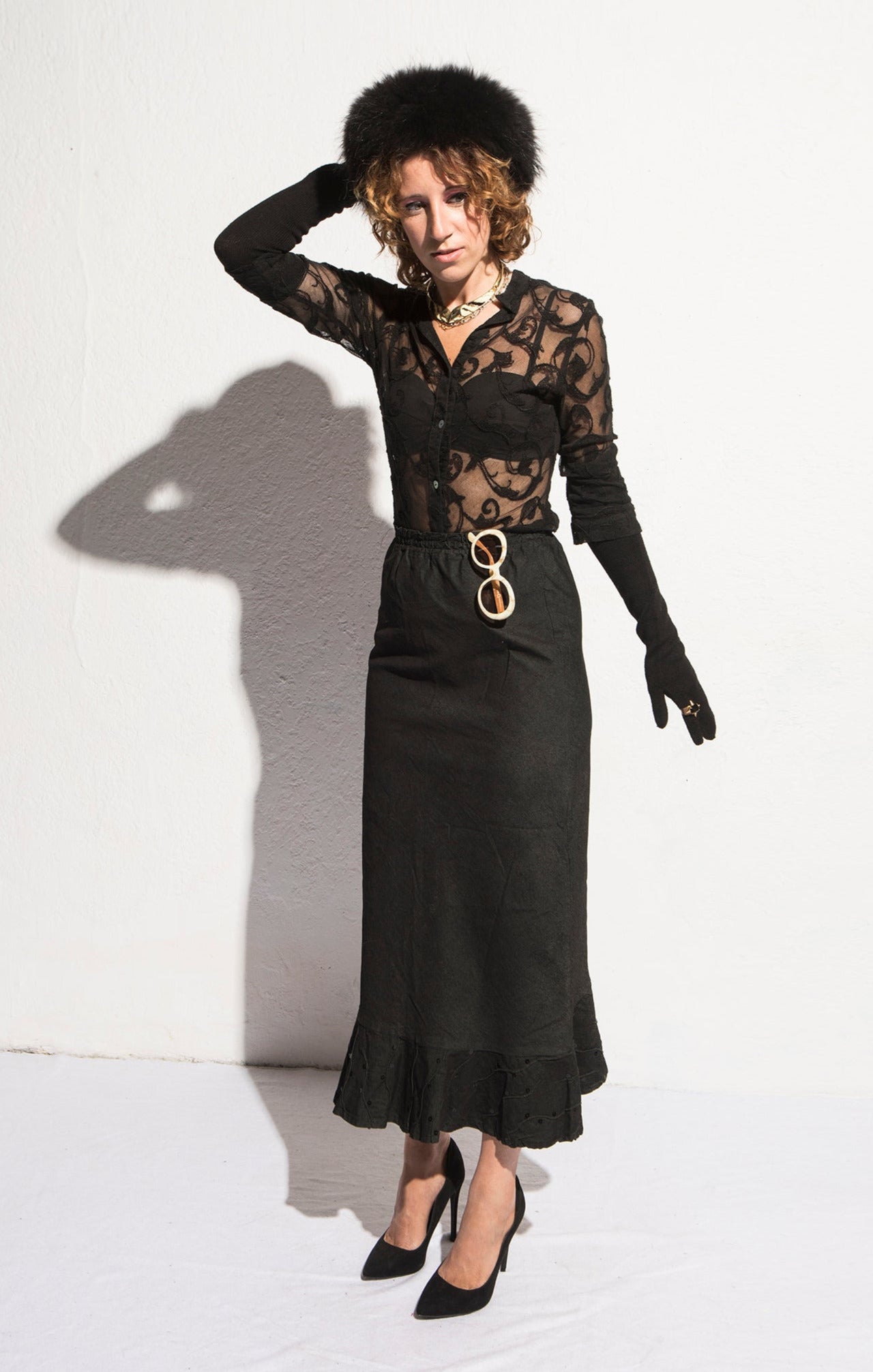 Norma Vintage _sequins denim skirt