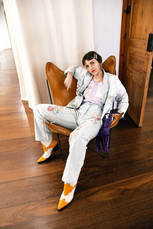 Norma Vintage _flowers denim trousers